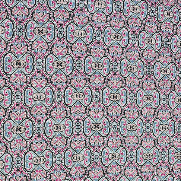 Baumwollsatin Siena Ornamente blau und rosa