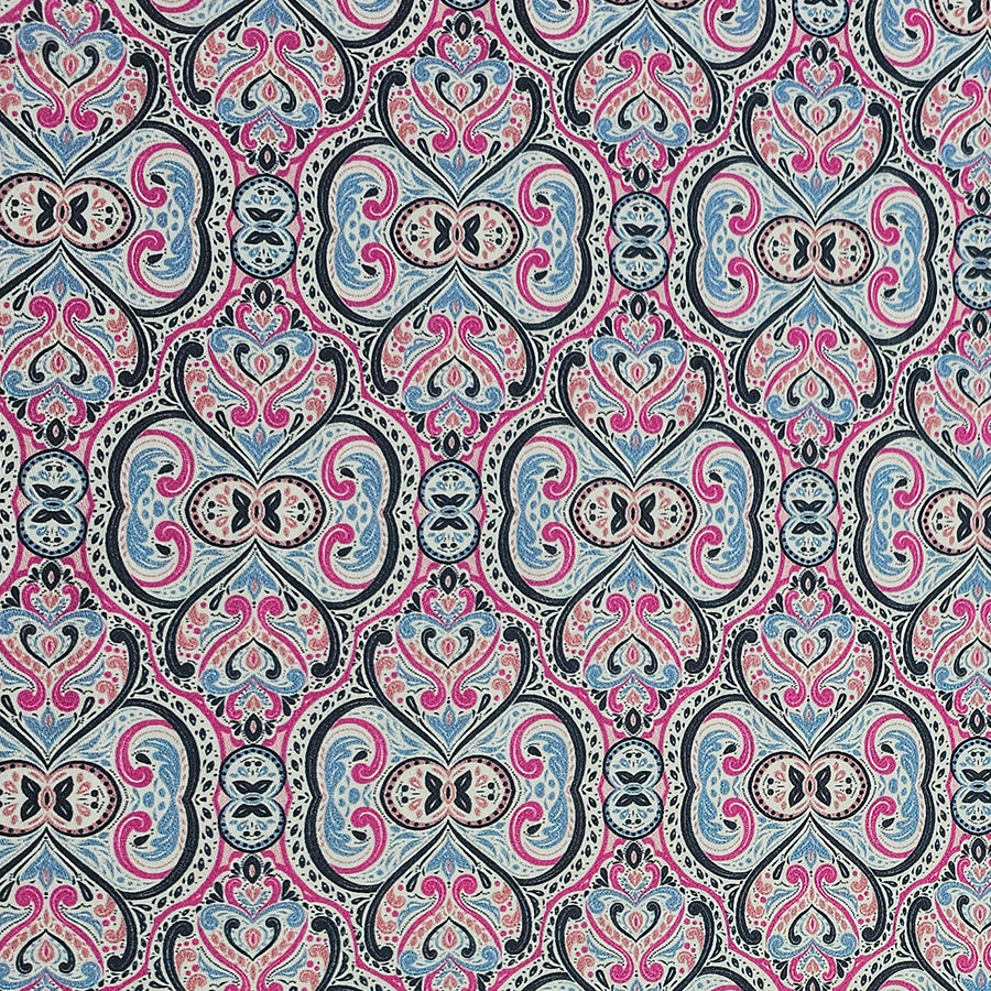 Baumwollsatin Siena Ornamente blau und rosa