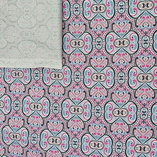 Baumwollsatin Siena Ornamente blau und rosa