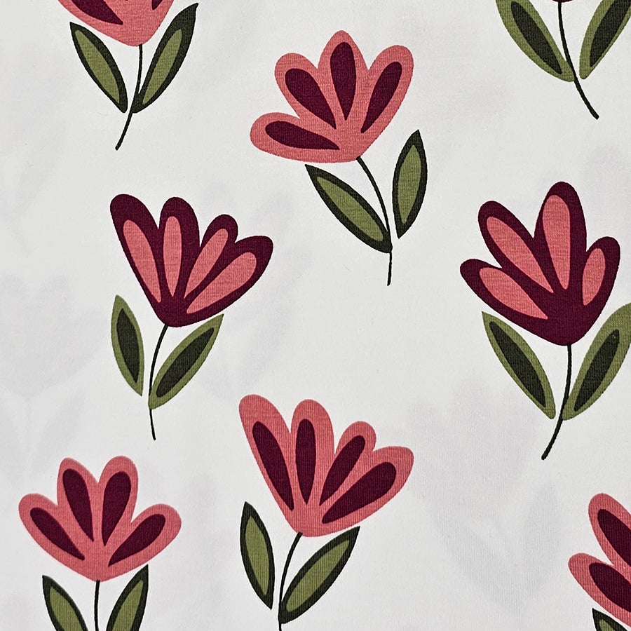 Jersey Stoffpaket Blumen rosa und uni bordeaux mit Bündchen