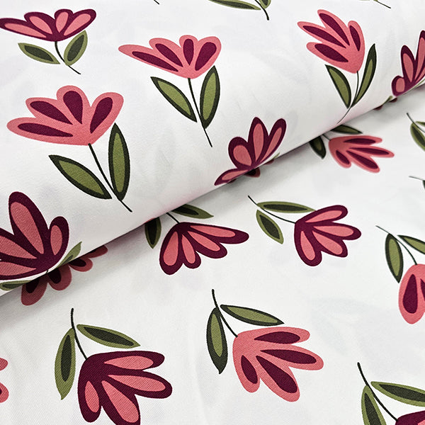Jersey Blumen rosa und wollweiß