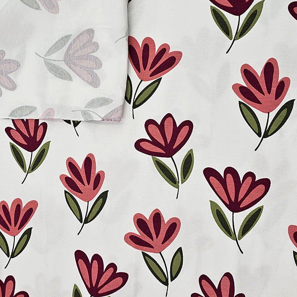 Jersey Blumen rosa und wollweiß