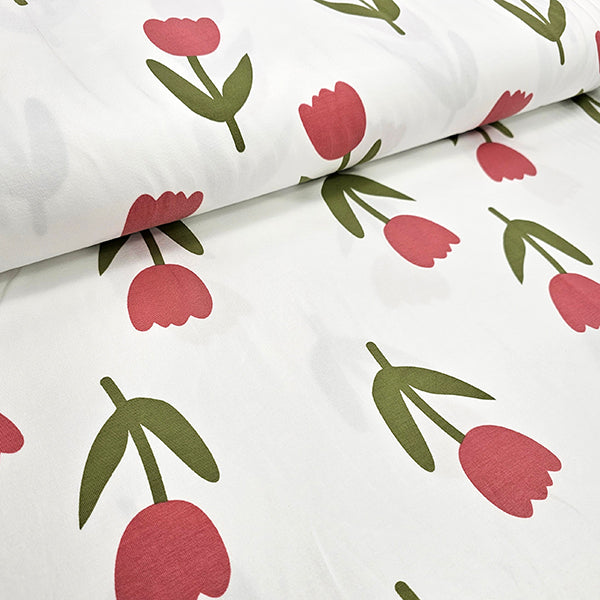 Jersey Tulpen rosa und wollweiß