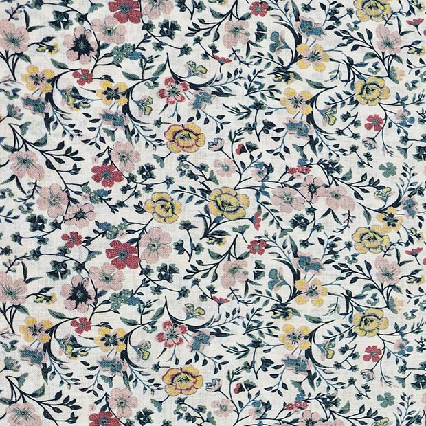 Baumwoll-Voile Digital Blumen grün, gelb und rosa