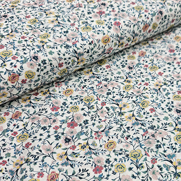 Baumwoll-Voile Digital Blumen grün, gelb und rosa