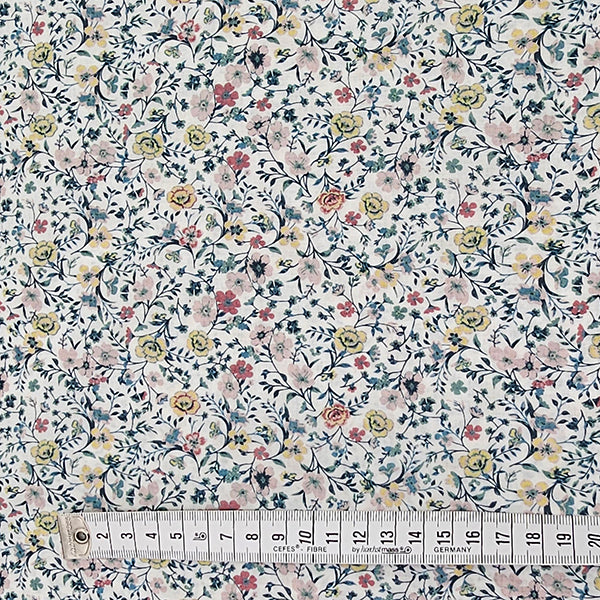 Baumwoll-Voile Digital Blumen grün, gelb und rosa