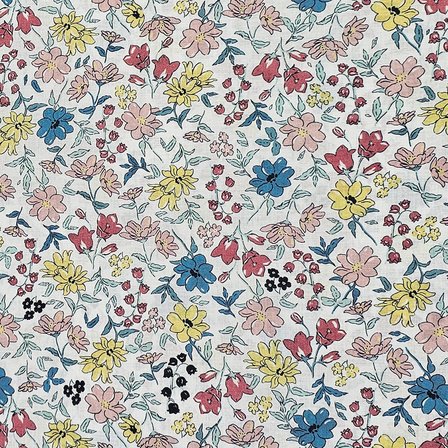 Baumwoll-Voile Digital Blumen blau, gelb und rosa