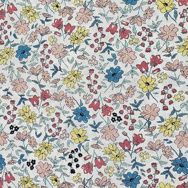 Baumwoll-Voile Digital Blumen blau, gelb und rosa
