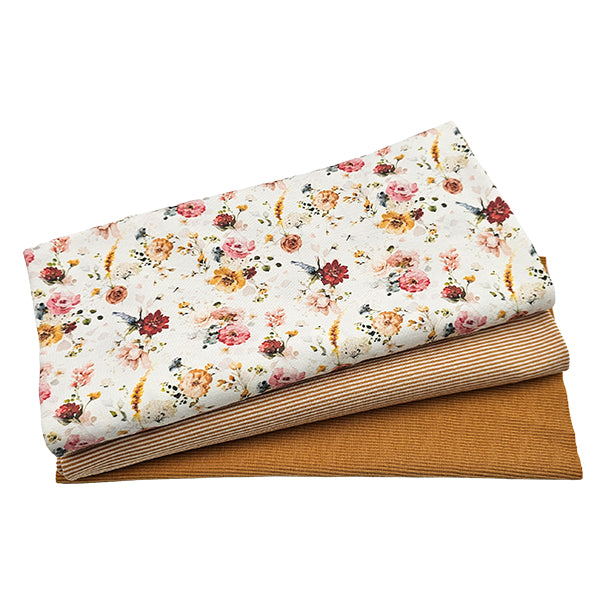 Jersey Stoffpaket Rosen und Streifen mit Bündchen