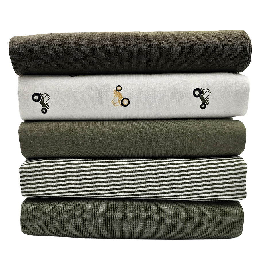 Stoffbox Jersey Traktoren grün und Rippjersey mit Bündchen