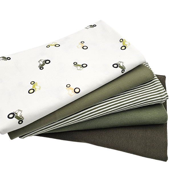 Stoffbox Jersey Traktoren grün und Rippjersey mit Bündchen