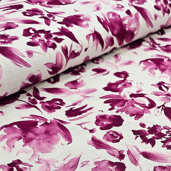 Leinen Viskose Blumen bordeaux