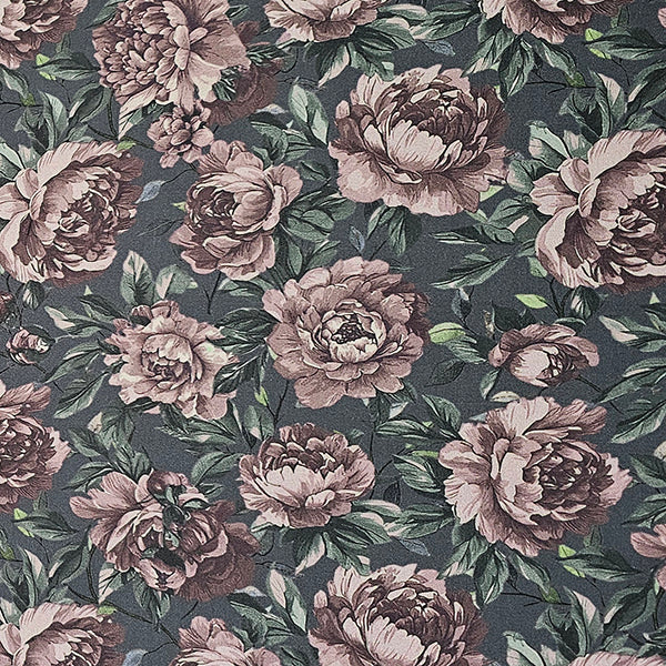 Baumwollsatin Blumen dunkelgrau und altrosa