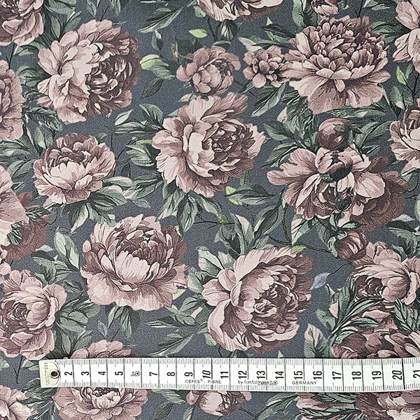 Baumwollsatin Blumen dunkelgrau und altrosa