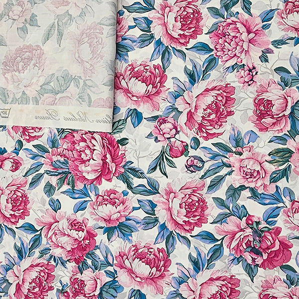 Baumwollsatin Blumen weiß und rosa
