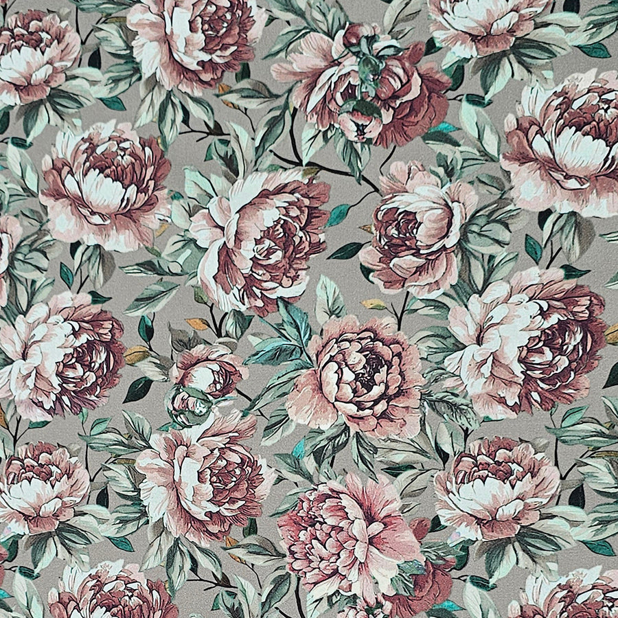 Baumwollsatin Blumen grün und altrosa