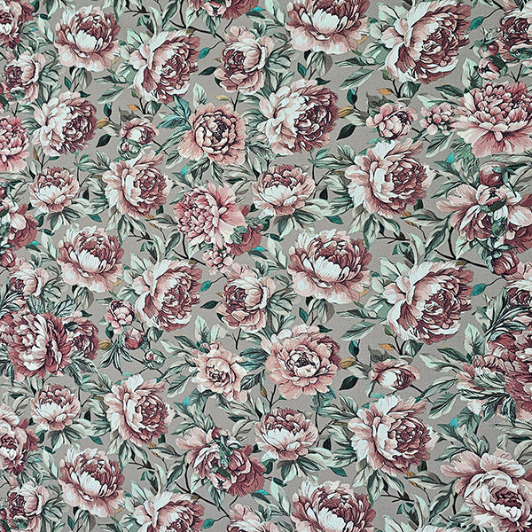 Baumwollsatin Blumen grün und altrosa