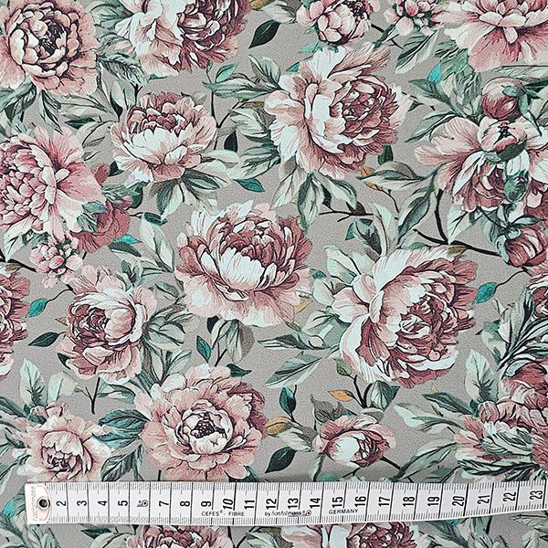 Baumwollsatin Blumen grün und altrosa