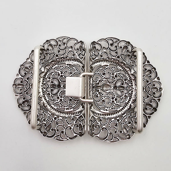 Dirndlschließe aus Metall Altsilber 53mm/80mm