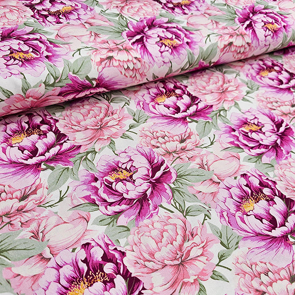 Baumwollsatin Siena Blumen rosa und fuchsia