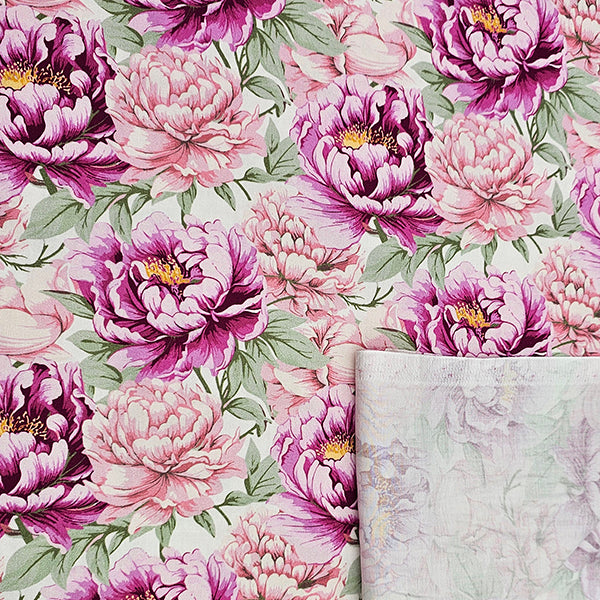 Baumwollsatin Siena Blumen rosa und fuchsia