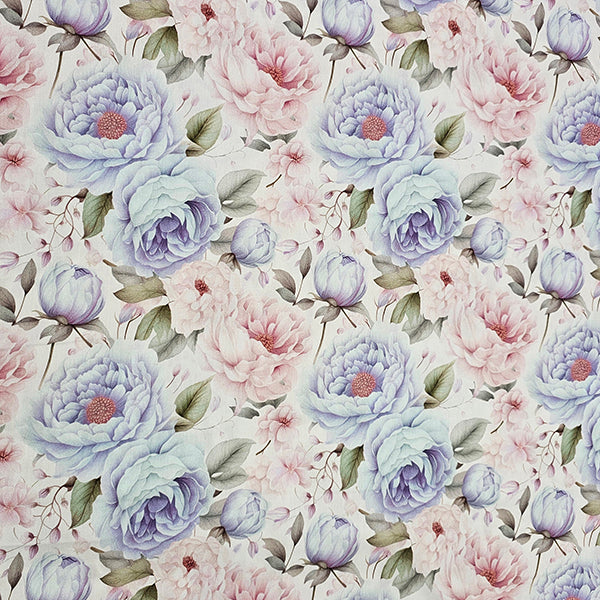 Baumwollsatin Siena große Blumen Pastell altrosa und hellblau