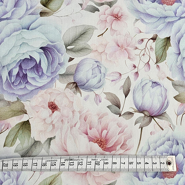 Baumwollsatin Siena große Blumen Pastell altrosa und hellblau