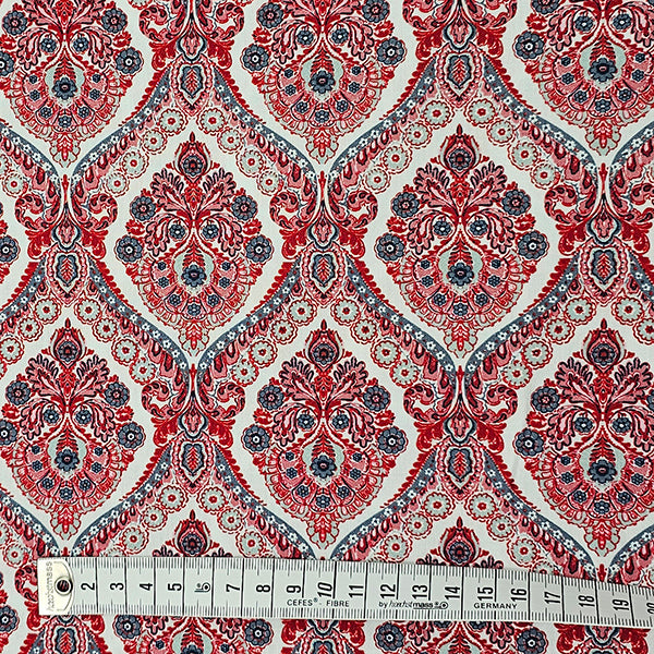 Baumwollsatin Siena Ornamente rot und blau
