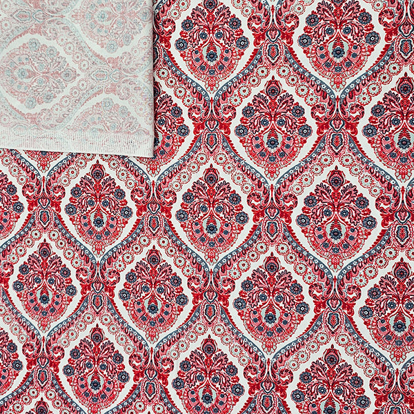 Baumwollsatin Siena Ornamente rot und blau