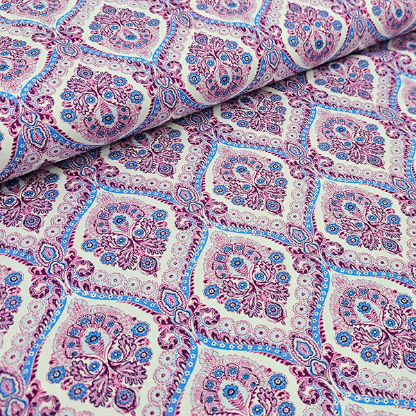 Baumwollsatin Siena Ornamente rosa, beere und blau