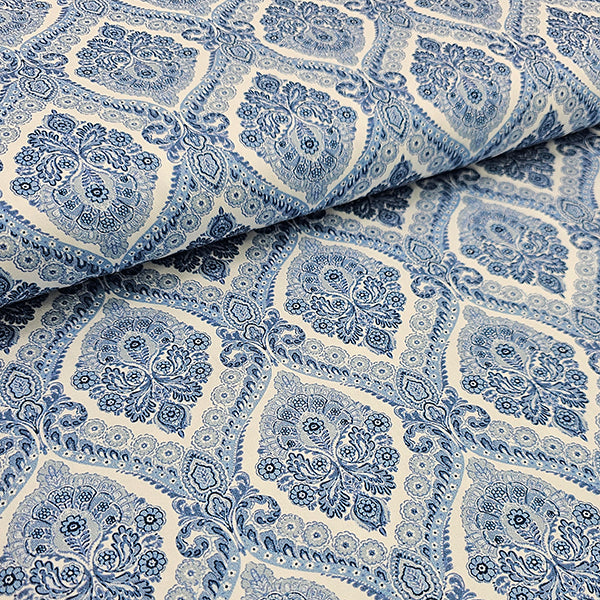 Baumwollsatin Siena Ornamente blau