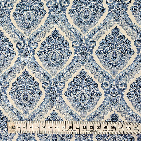 Baumwollsatin Siena Ornamente blau