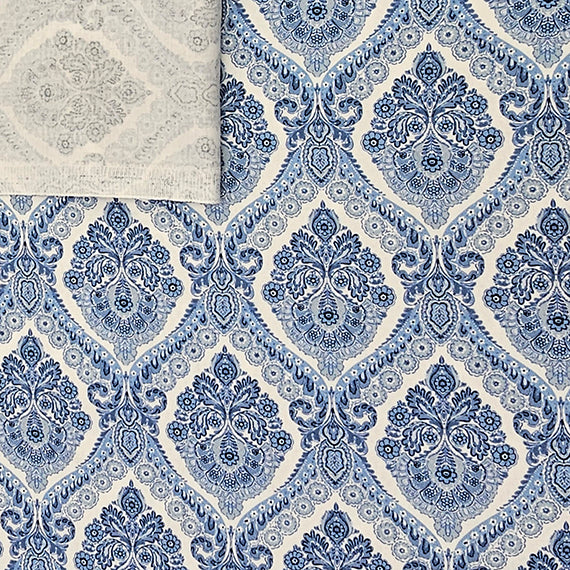 Baumwollsatin Siena Ornamente blau