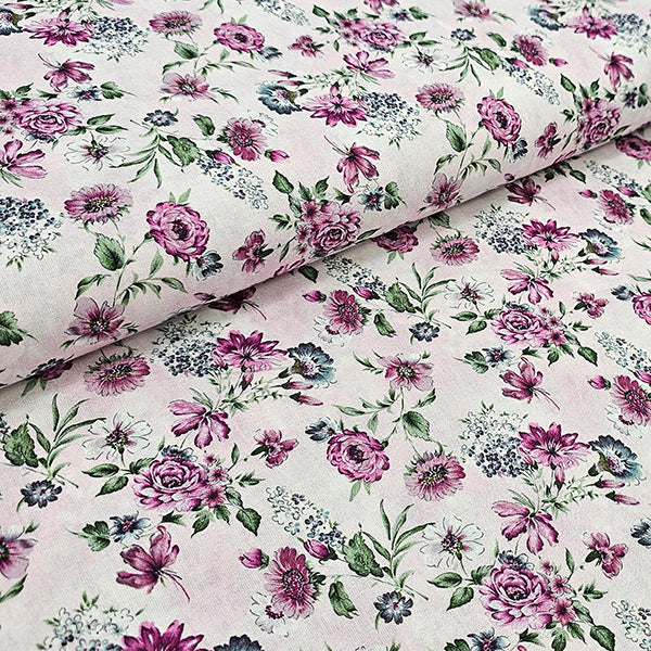 Baumwolle Rosen und Blätter mauve