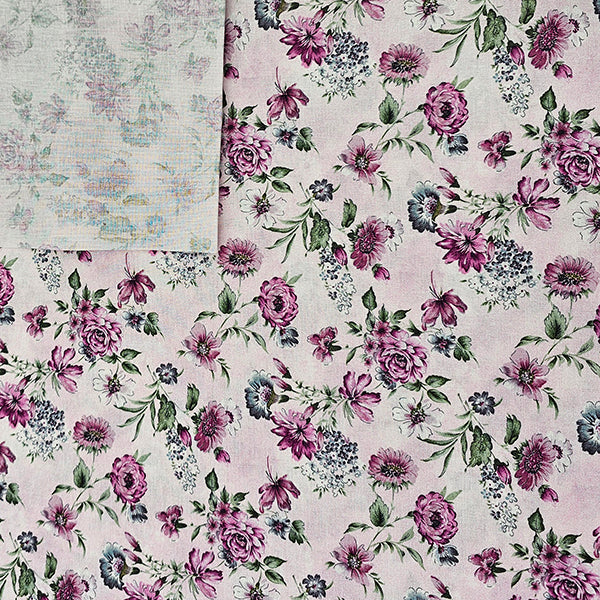 Baumwolle Rosen und Blätter mauve