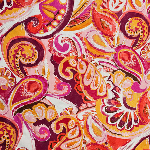 Viskose Popeline Paisley orange und pink