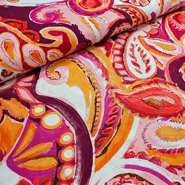 Viskose Popeline Paisley orange und pink