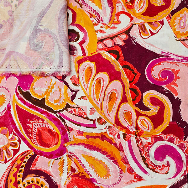 Viskose Popeline Paisley orange und pink