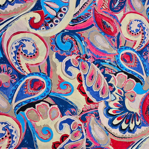 Viskose Popeline Paisley blau und pink