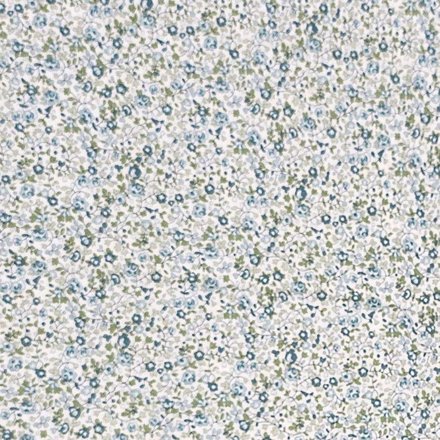 Baumwoll-Popelin Blumen hellblau und lindgrün
