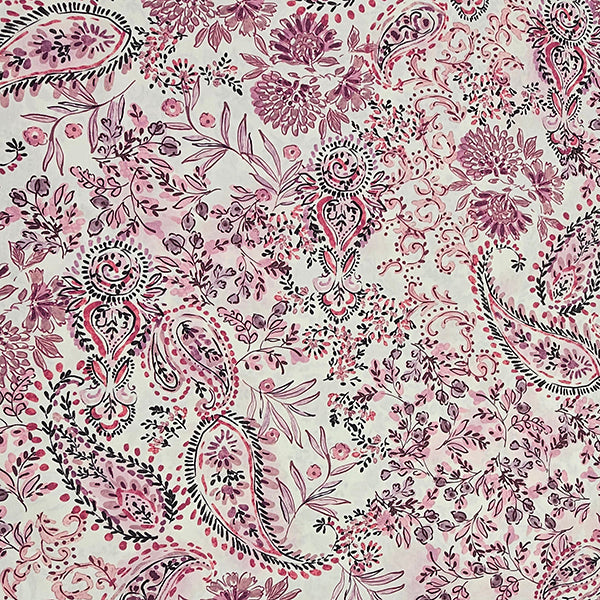 Baumwollsatin Paisley und Pflanzen rouge