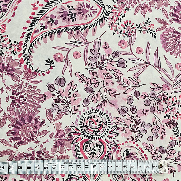 Baumwollsatin Paisley und Pflanzen rouge