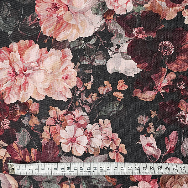 Canvas slub Blumen bordeaux