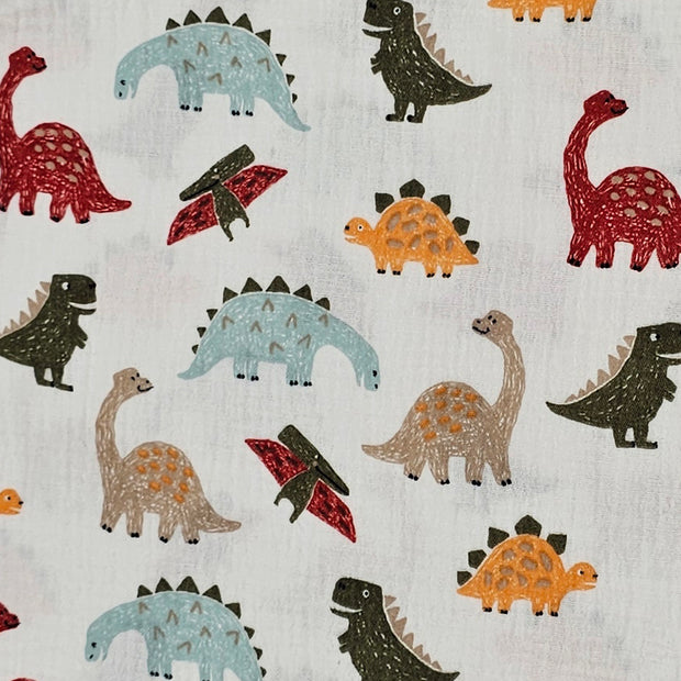 Musselin Baumwolle Dinosaurier wollweiß