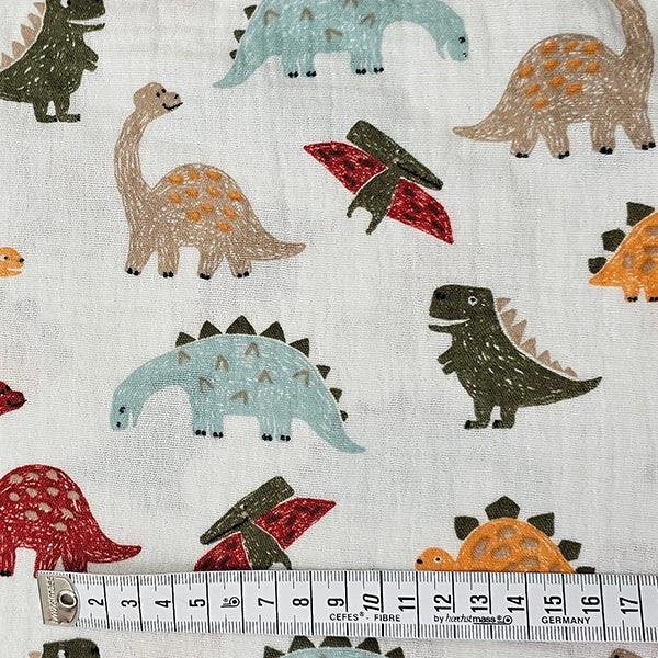 Musselin Baumwolle Dinosaurier wollweiß