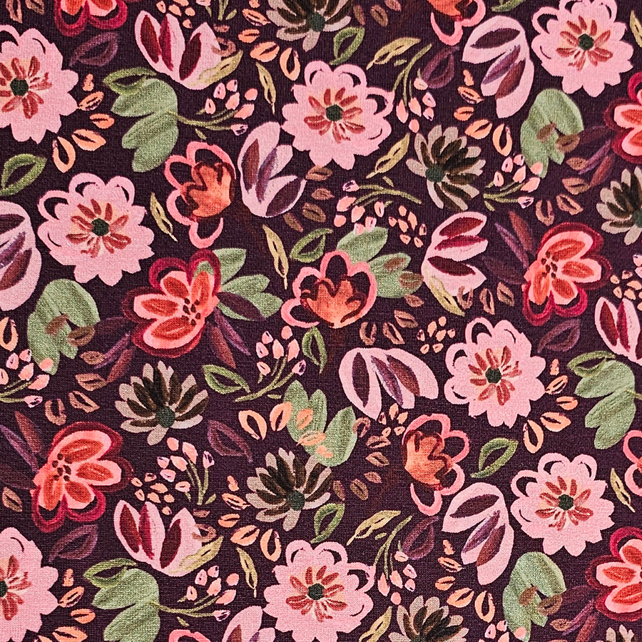 Jersey Blumen bordeaux