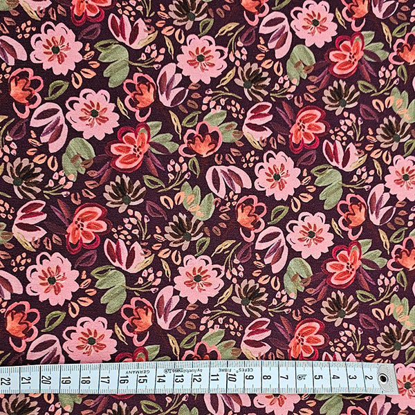 Jersey Blumen bordeaux
