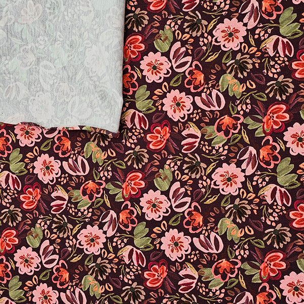 Jersey Blumen bordeaux