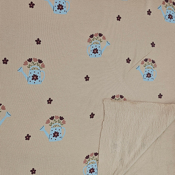 Terry Krepp Blumen beige