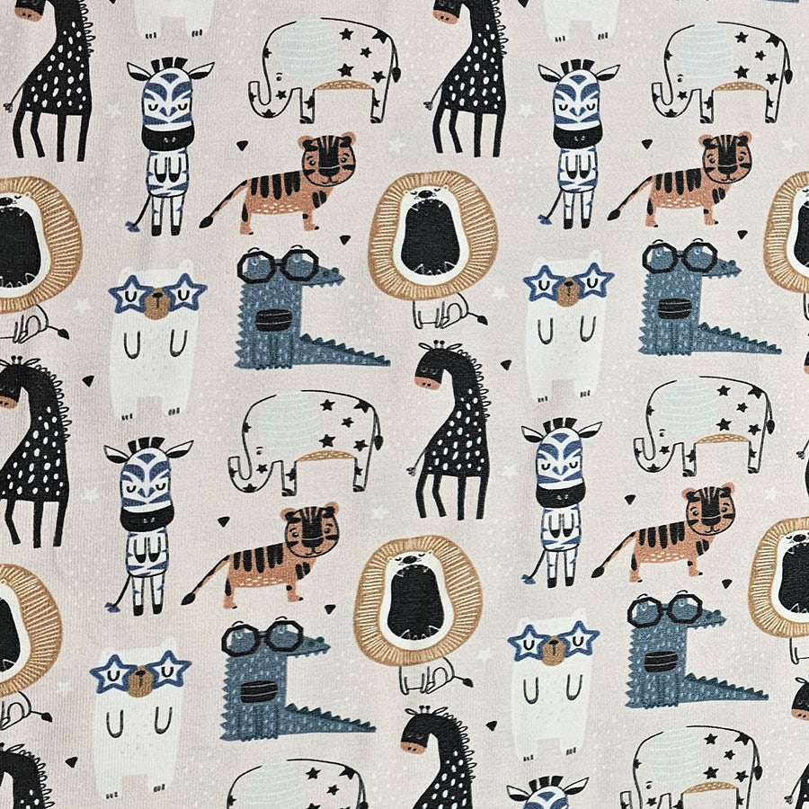 Stoffbox Jersey Wildtiere natur und Waffeljersey mit Bündchen
